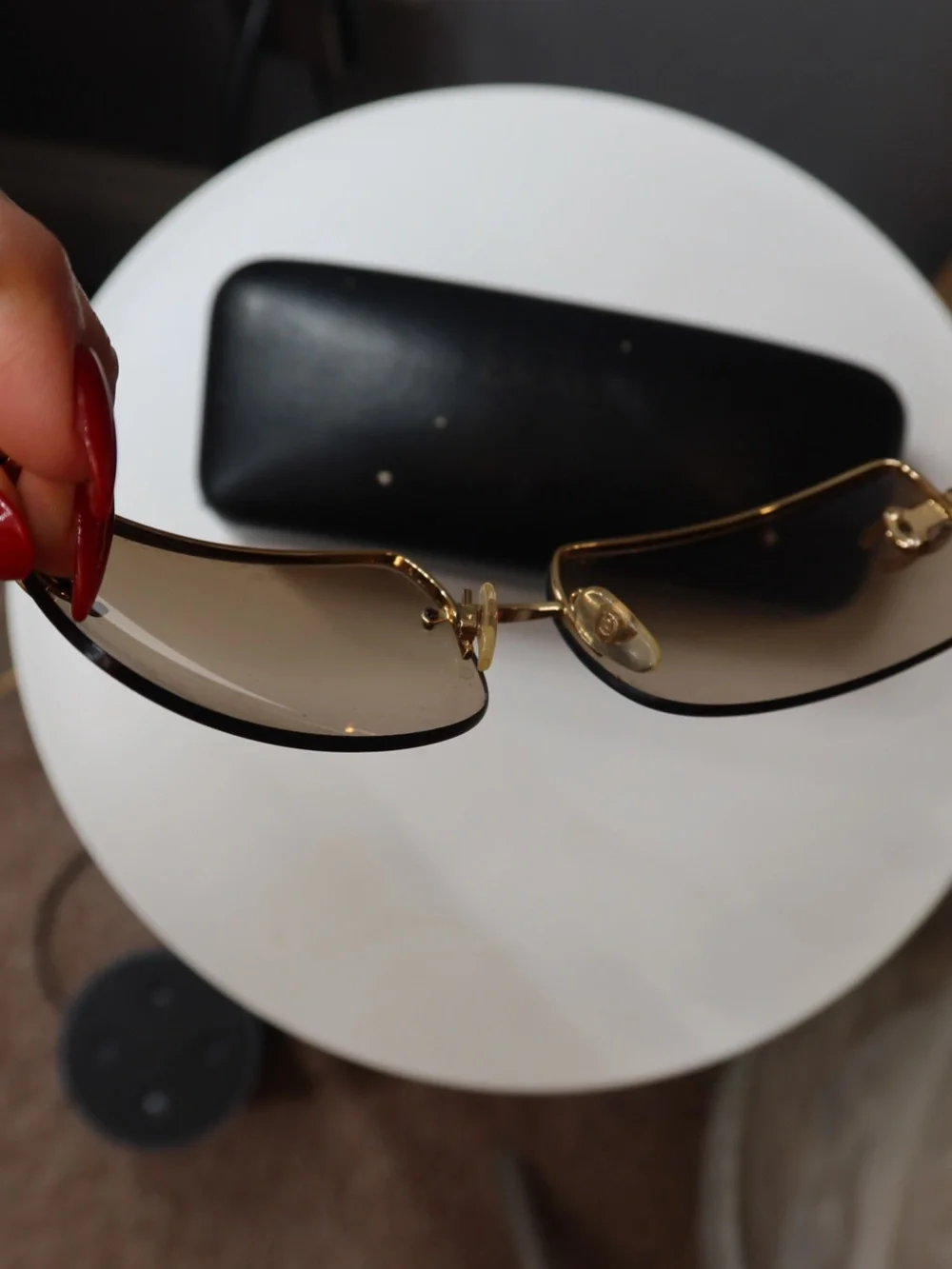 CHANEL Brown Rimless Sunglasses with Gold CC Accents